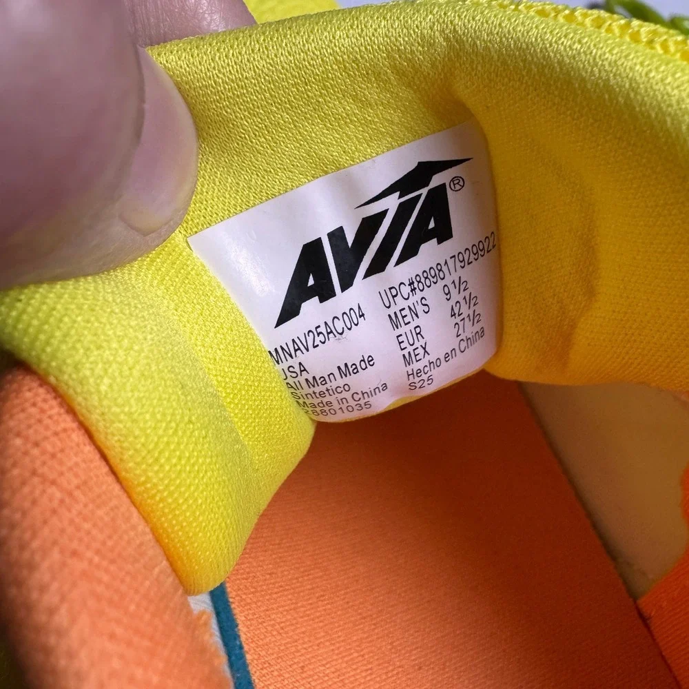 Avia Running Shoes Mens 9.5 Neon Yellow Orange Lightweight Mesh Sporty NEW